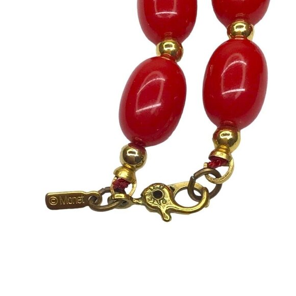 Vintage Monet Necklace Red Gold Beaded 28 Inch Length - Picture 3 of 4